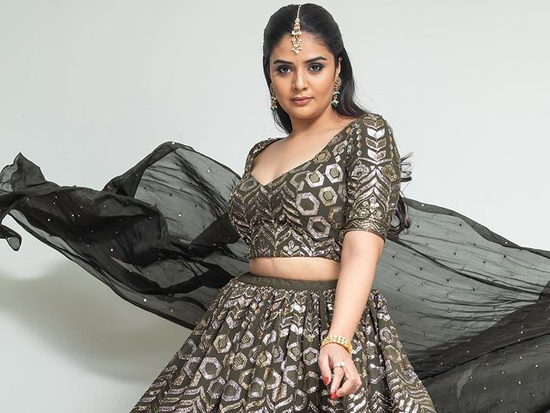 Sreemukhi Looking Gorgeous In Designer Outfit